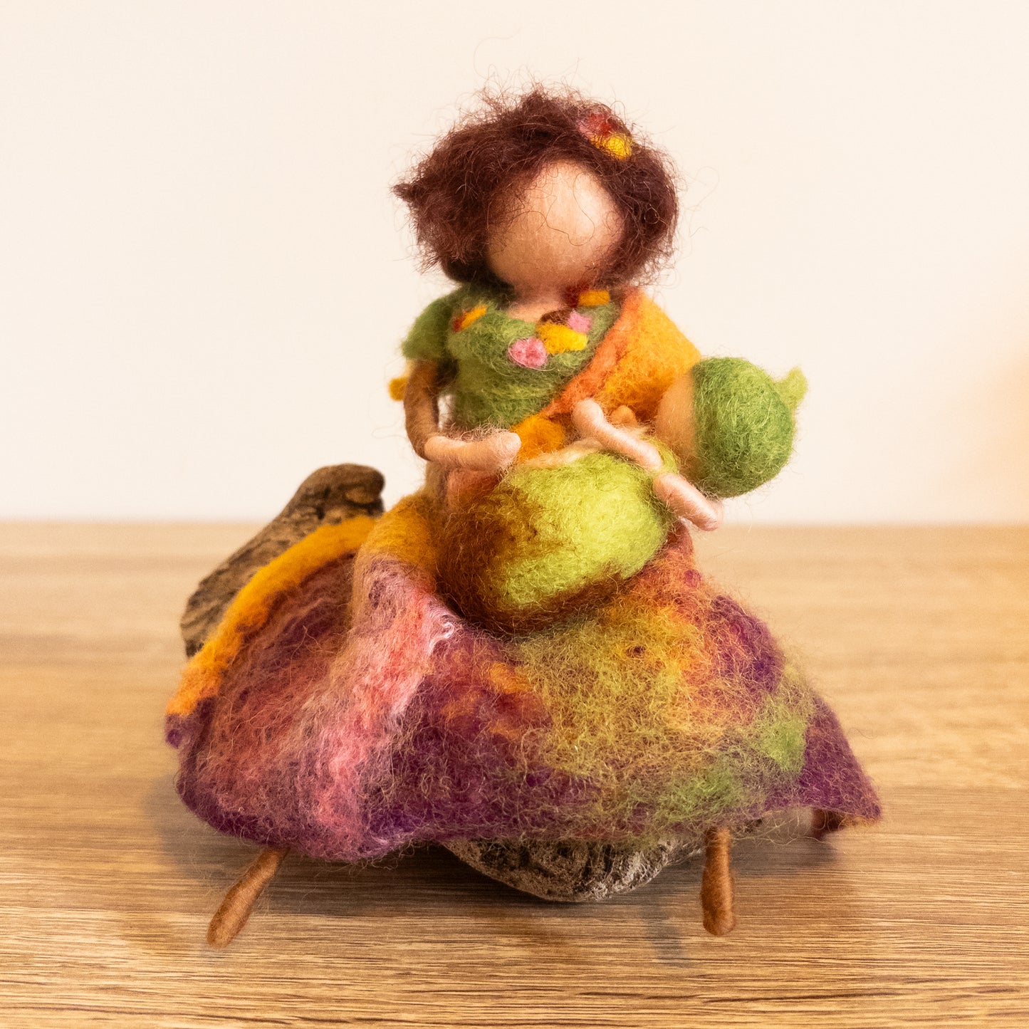 Needle Felted Mother & Baby on Driftwood – Handmade Wool Sculpture