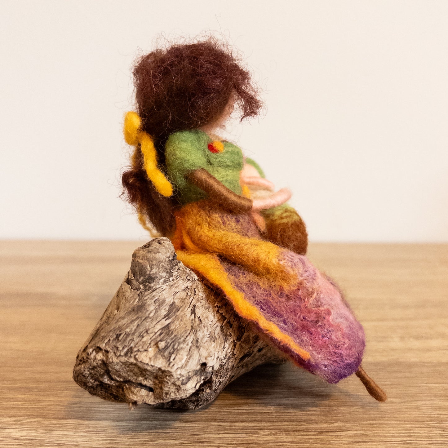 Needle Felted Mother & Baby on Driftwood – Handmade Wool Sculpture