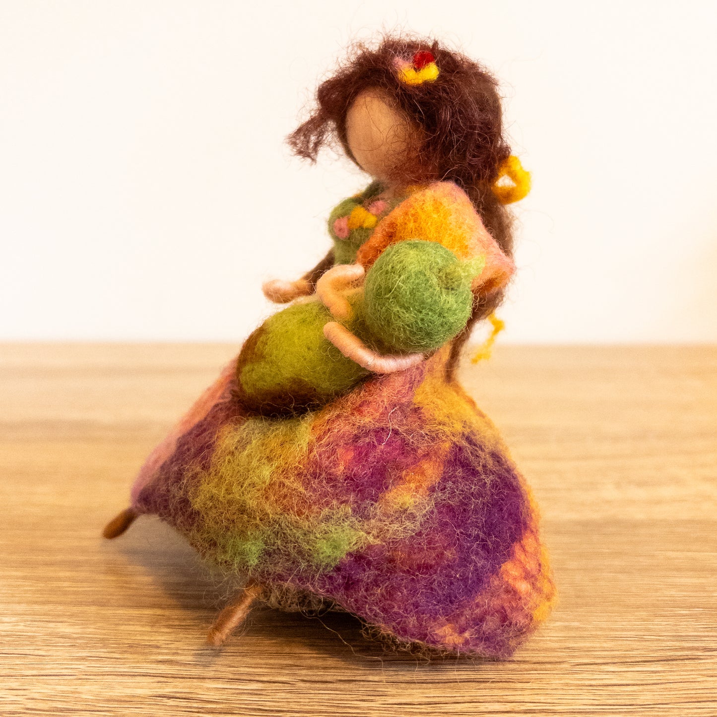 Needle Felted Mother & Baby on Driftwood – Handmade Wool Sculpture