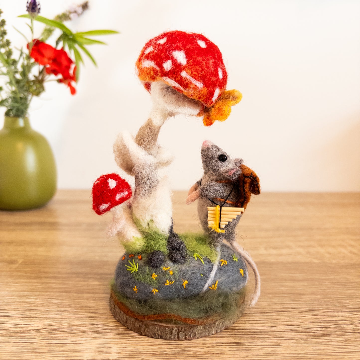 Travelling Mouse & Butterfly – Needle Felted Woodland Sculpture
