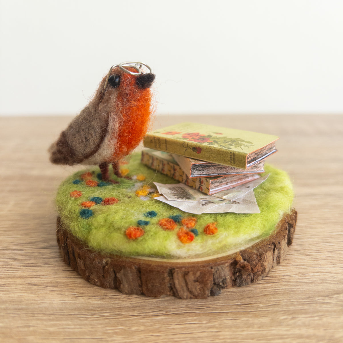 Professor Pip Bird with Books – Needle Felted Woodland Sculpture