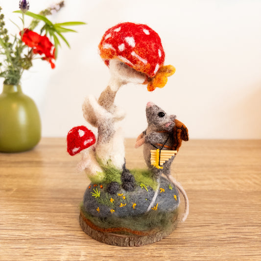 Travelling Mouse & Butterfly – Needle Felted Woodland Sculpture