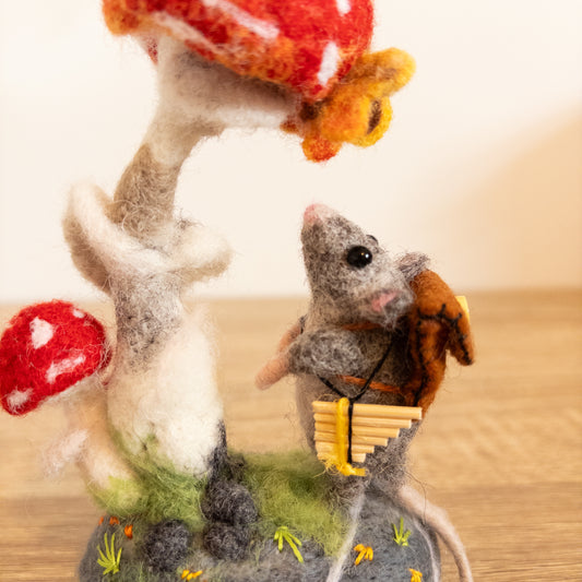 Travelling Mouse & Butterfly – Needle Felted Woodland Sculpture