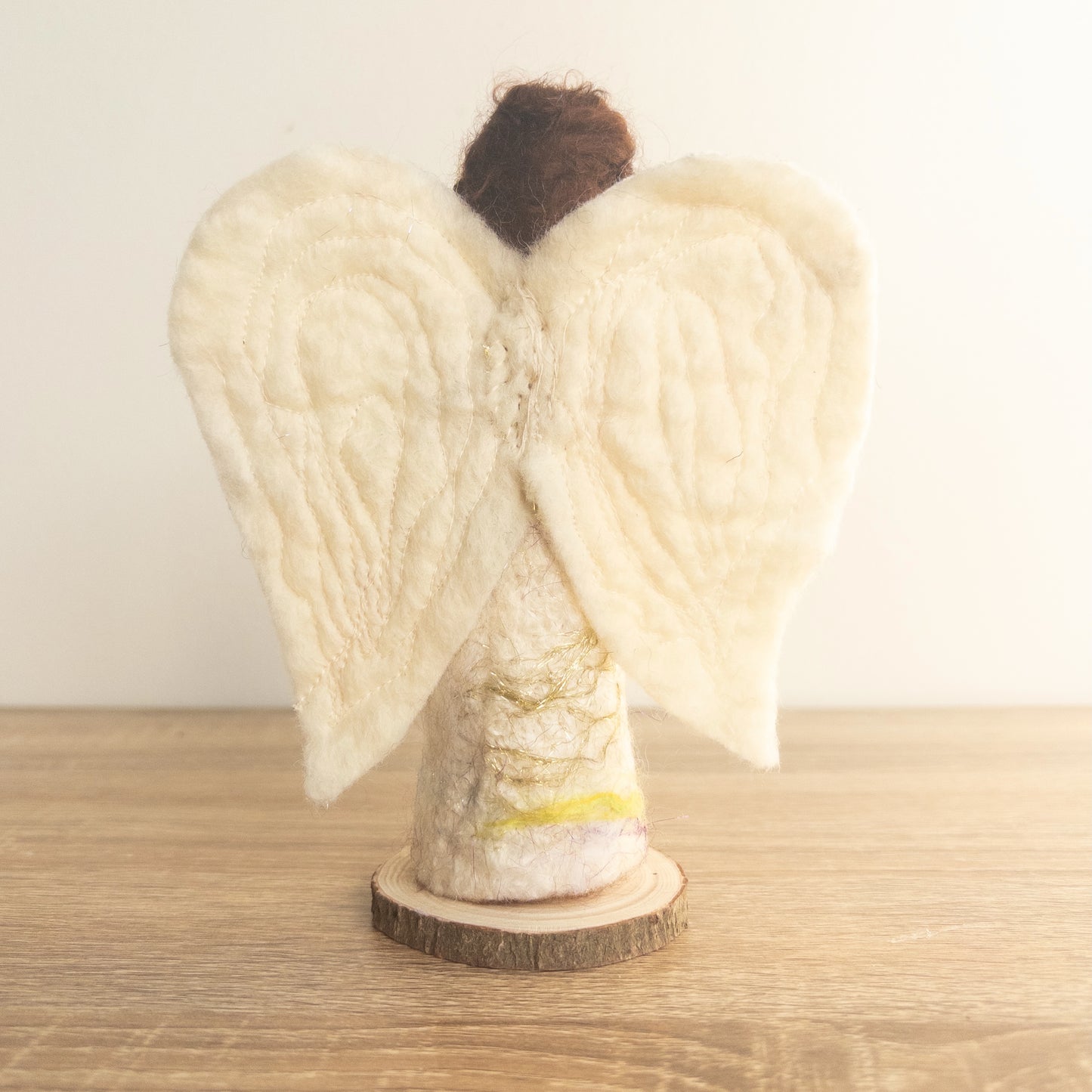 Hand Felted Angel with white Bird on Wooden Base