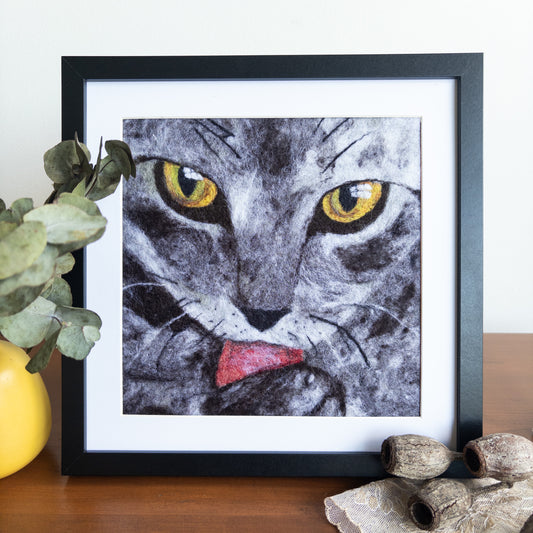 Cat Close_Up Needle Felted Artwork