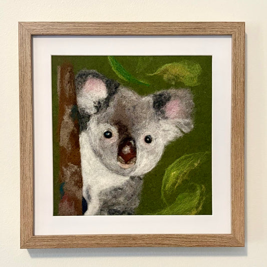 Peekaboo Koala Framed Needle Felted Artwork