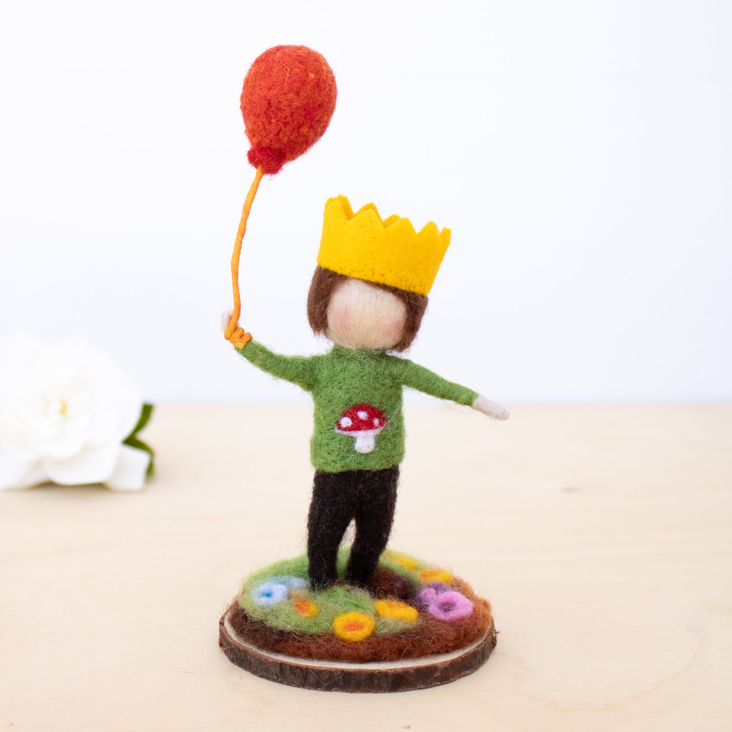 Felted Birthday Boy with red Balloon