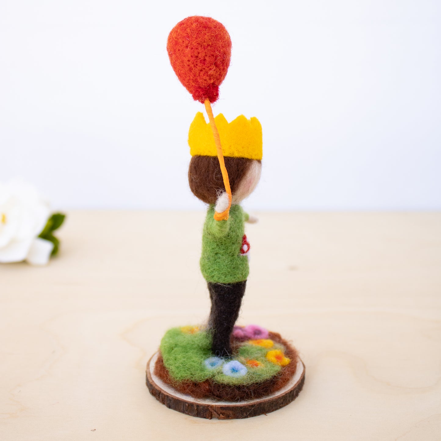 Felted Birthday Boy with red Balloon