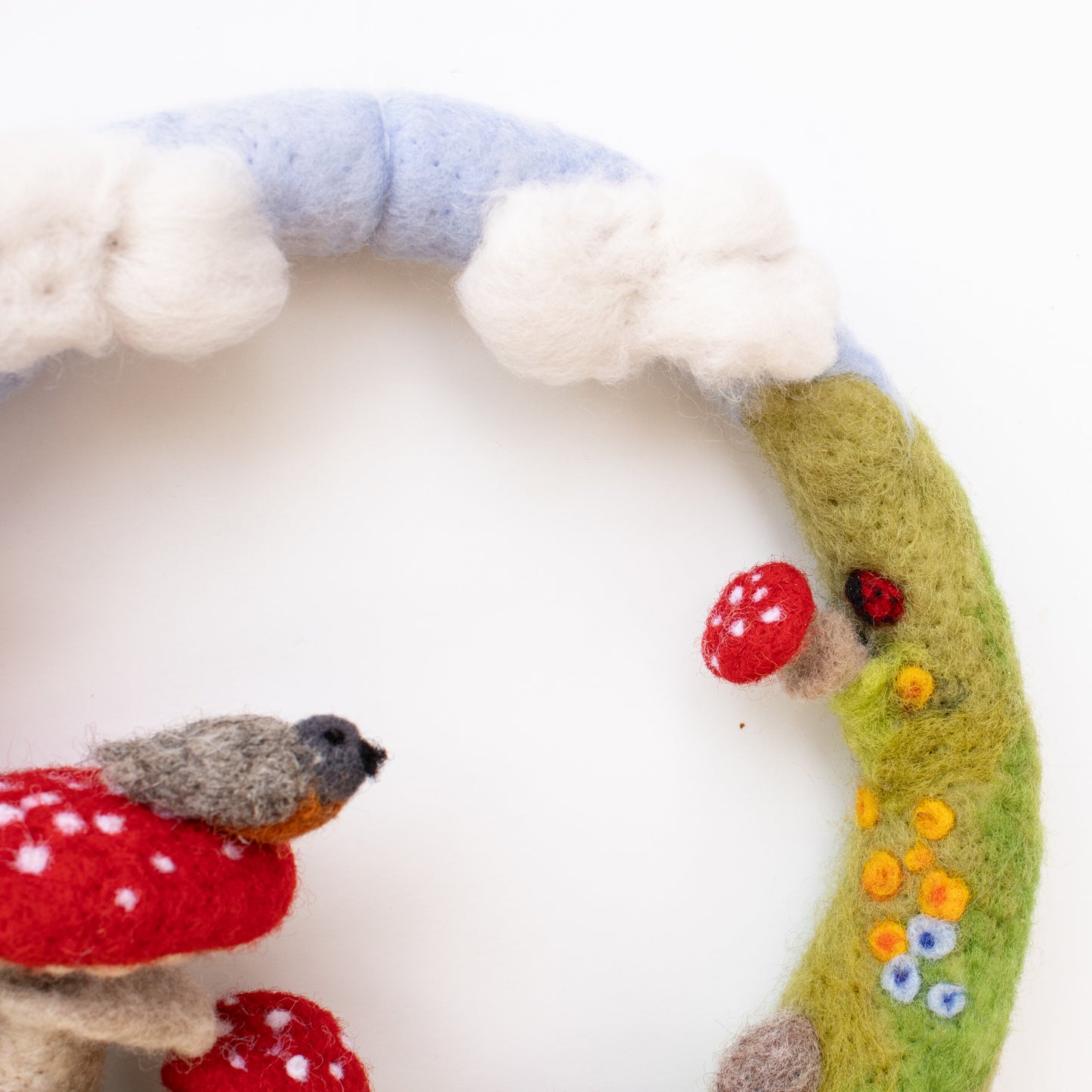 Felted Wreath with Little Baby Sleeping, Wallhanging for Baby Nursery or Play Room