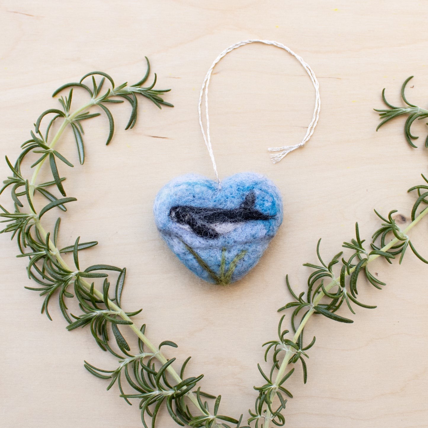 Felted Heart Ornaments with Humpback Whale for seasonal decor